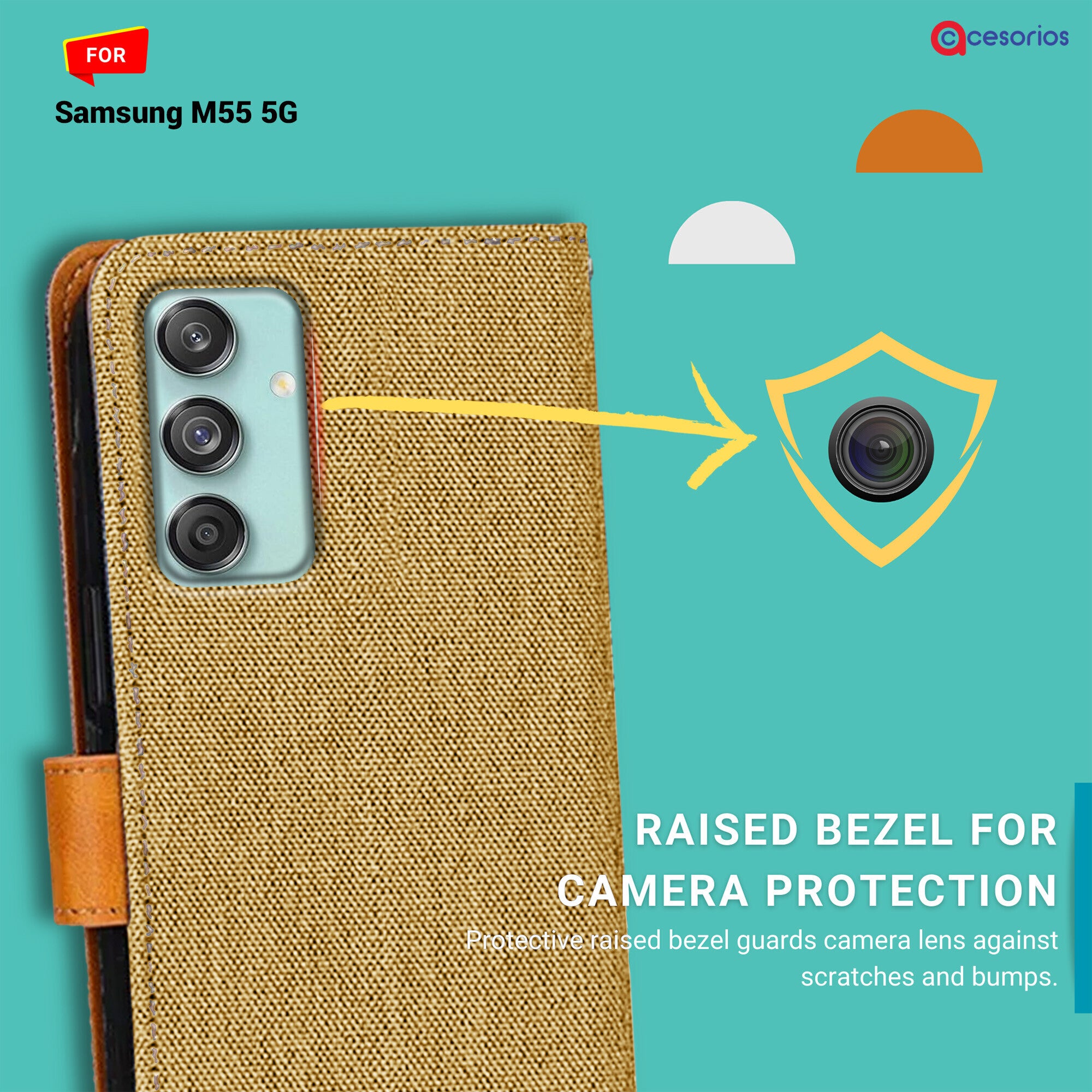 Accesorios Samsung M55 5G denim flip cover – Light Brown – Image 2 #color_light brown
