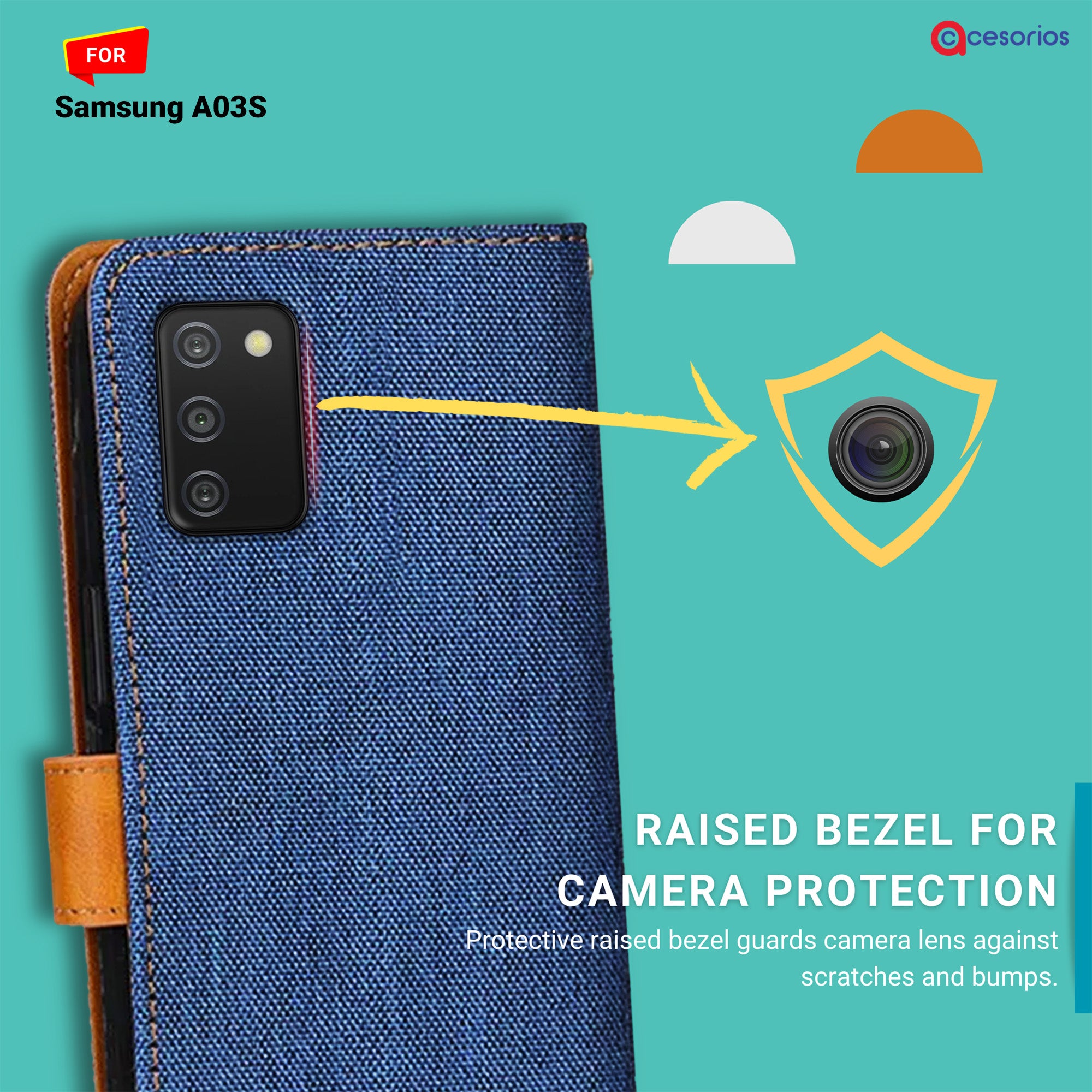 Accesorios Samsung A03S denim flip cover – Blue – Image 2 #color_blue