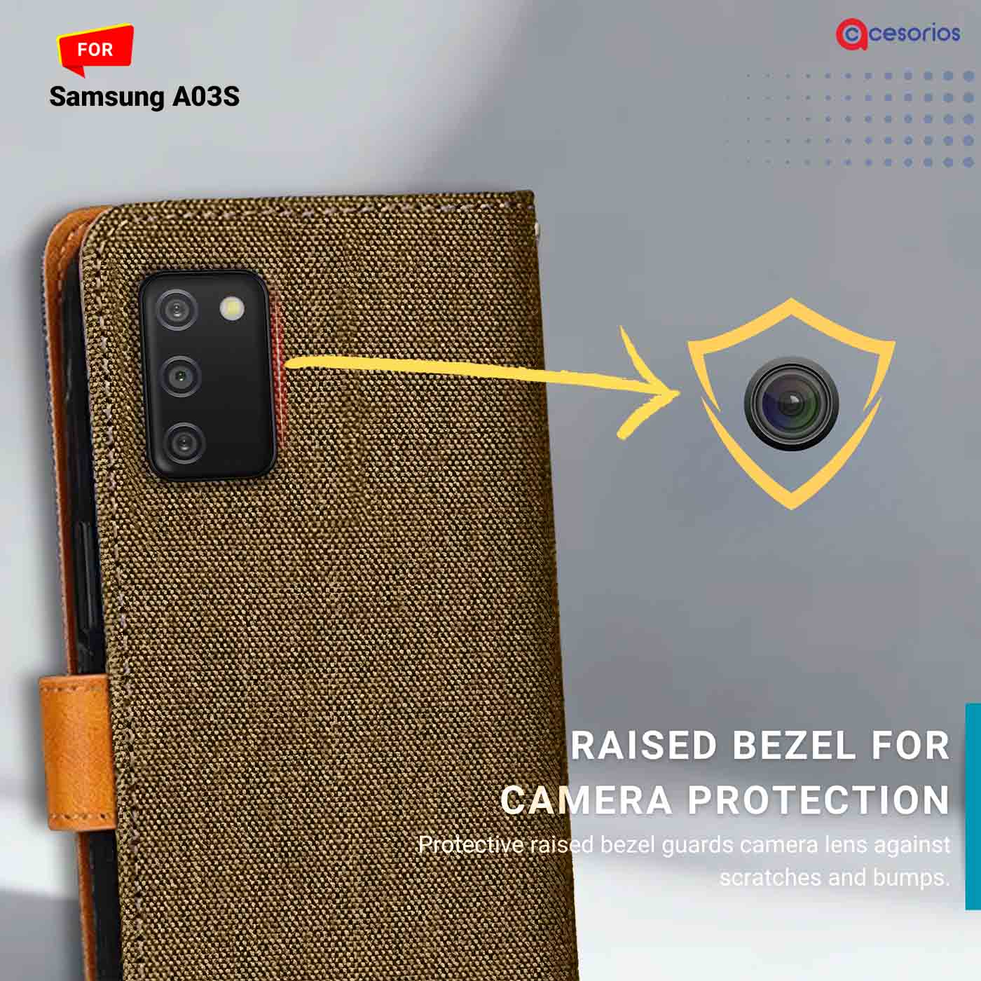 Denim & Leather back panel — Samsung A03S in Dark Brown mobile case