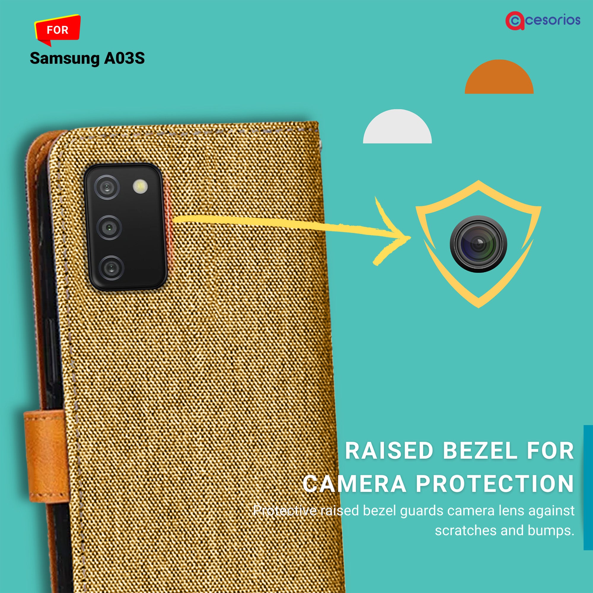 Accesorios Samsung A03S denim flip cover – Light Brown – Image 2 #color_light brown