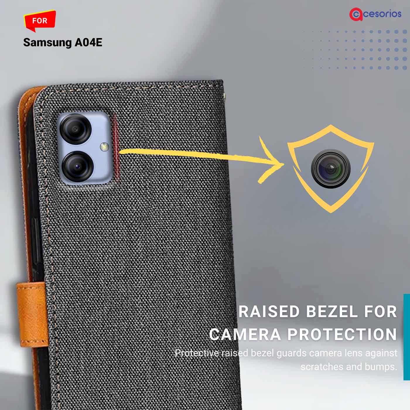Accesorios Samsung A04E denim flip cover – Grey – Image 2 #color_