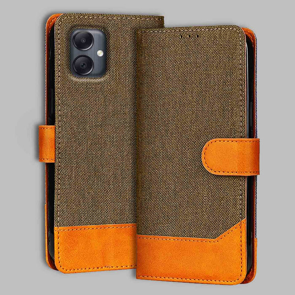 Samsung A05 Flip Cover — Denim, Walnut Brown after a year of daily use