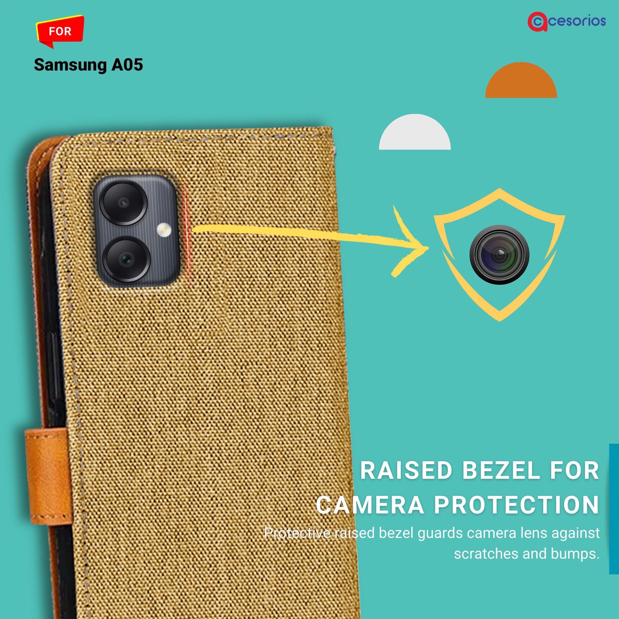 Accesorios Samsung A05 denim flip cover – Light Brown – Image 2 #color_light brown