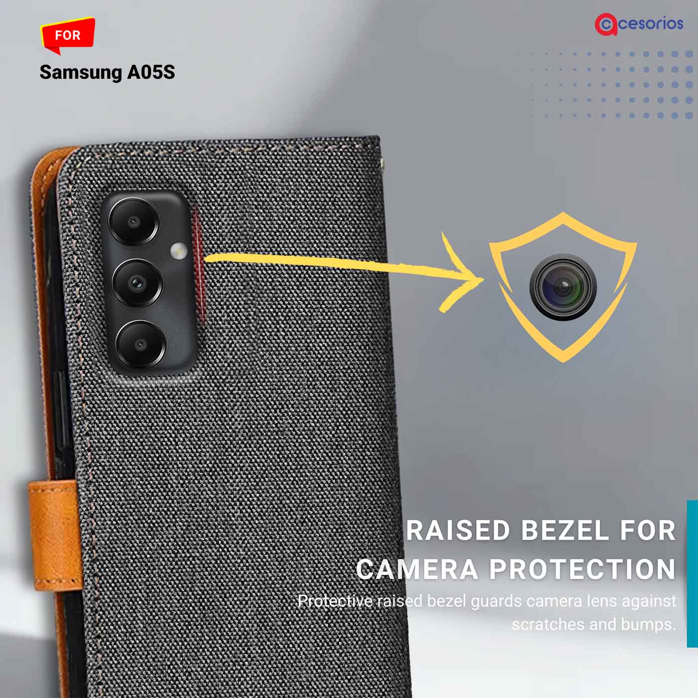 Accesorios Samsung A05S denim flip cover – Grey – Image 2 #color_