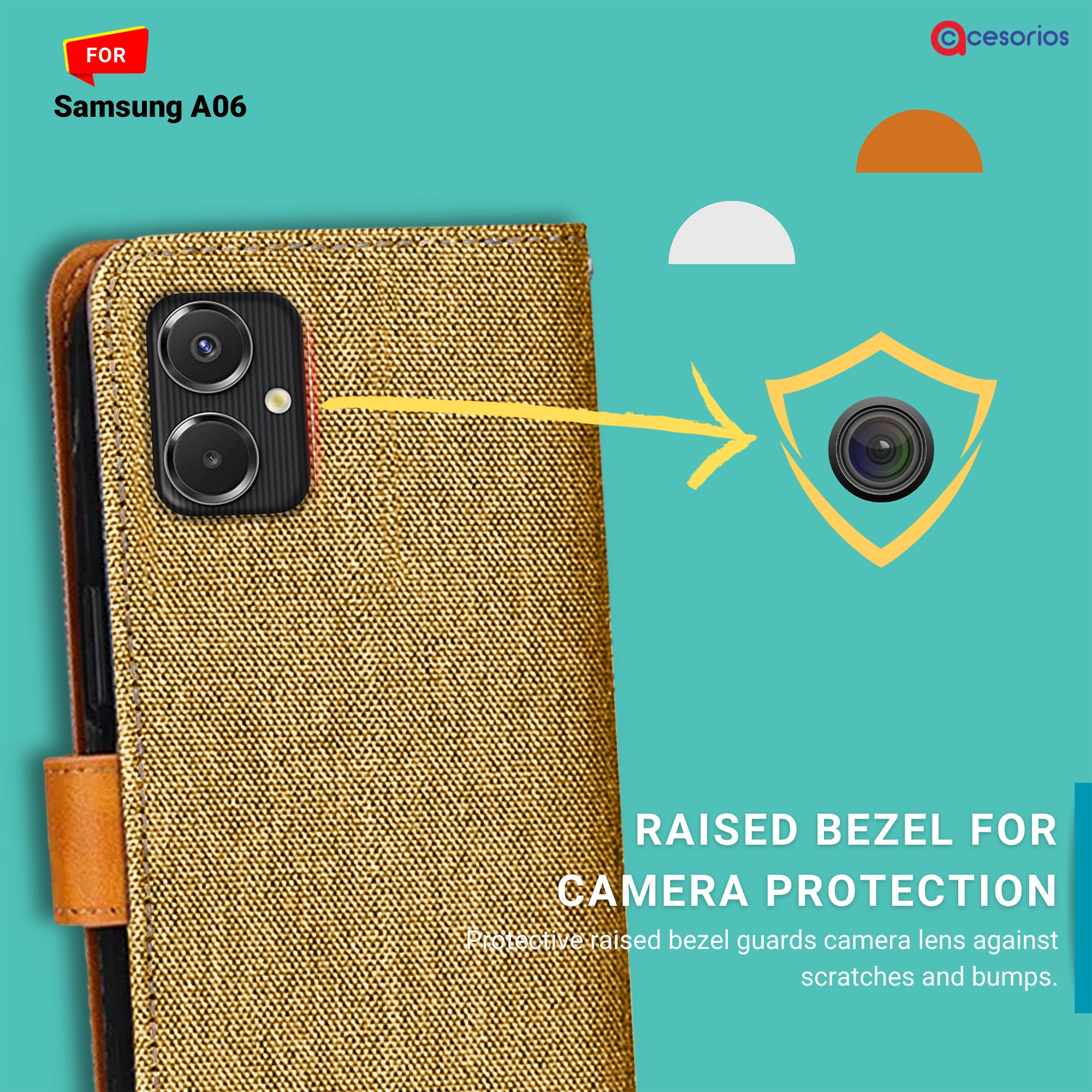 Accesorios Samsung A06 denim flip cover – Light Brown – Image 2 #color_light brown