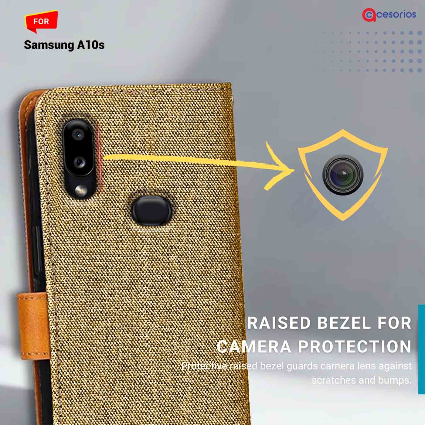 Denim & Leather back panel — Samsung A10S in Light Brown mobile case