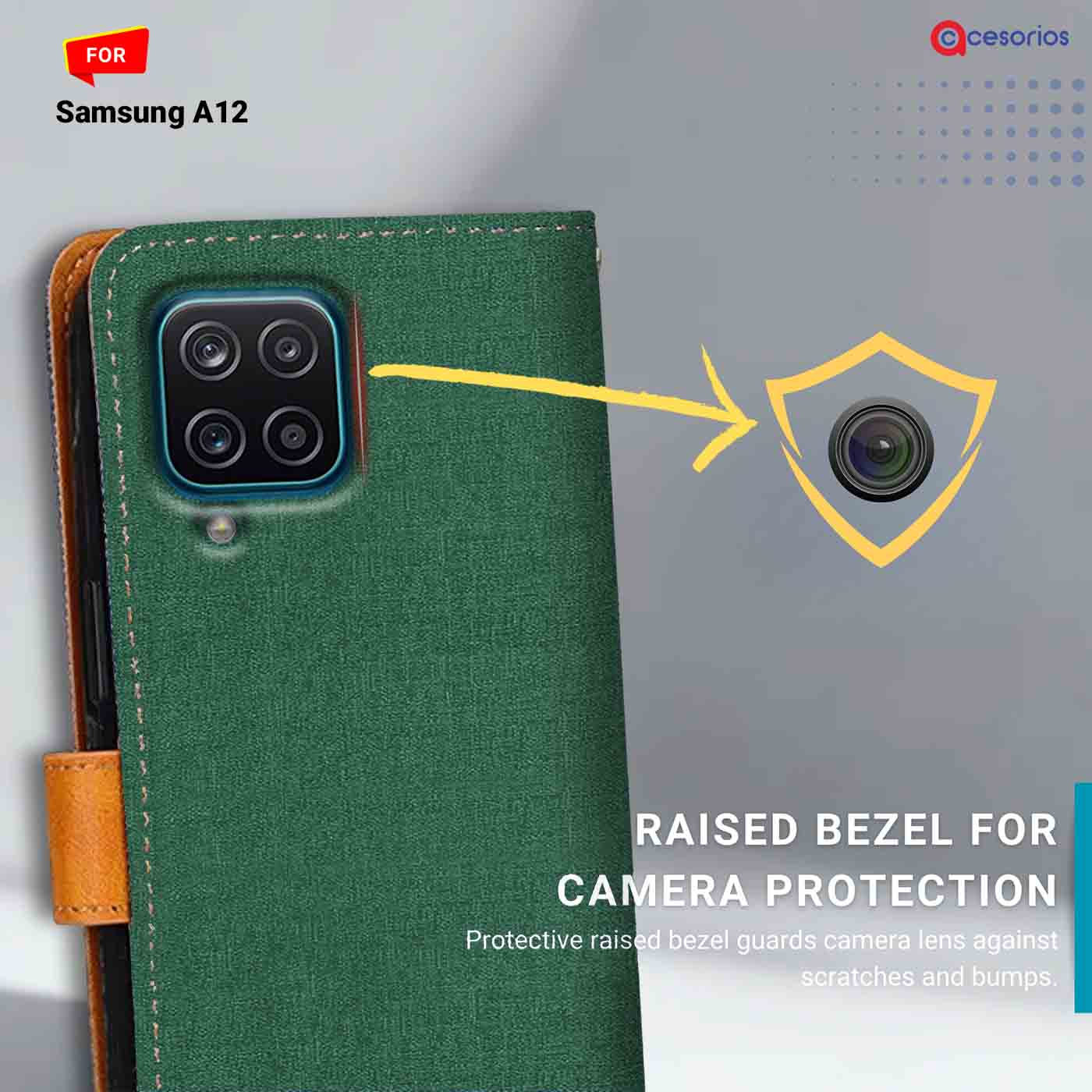 Accesorios Samsung A12 denim flip cover – Green – Image 2 #color_g