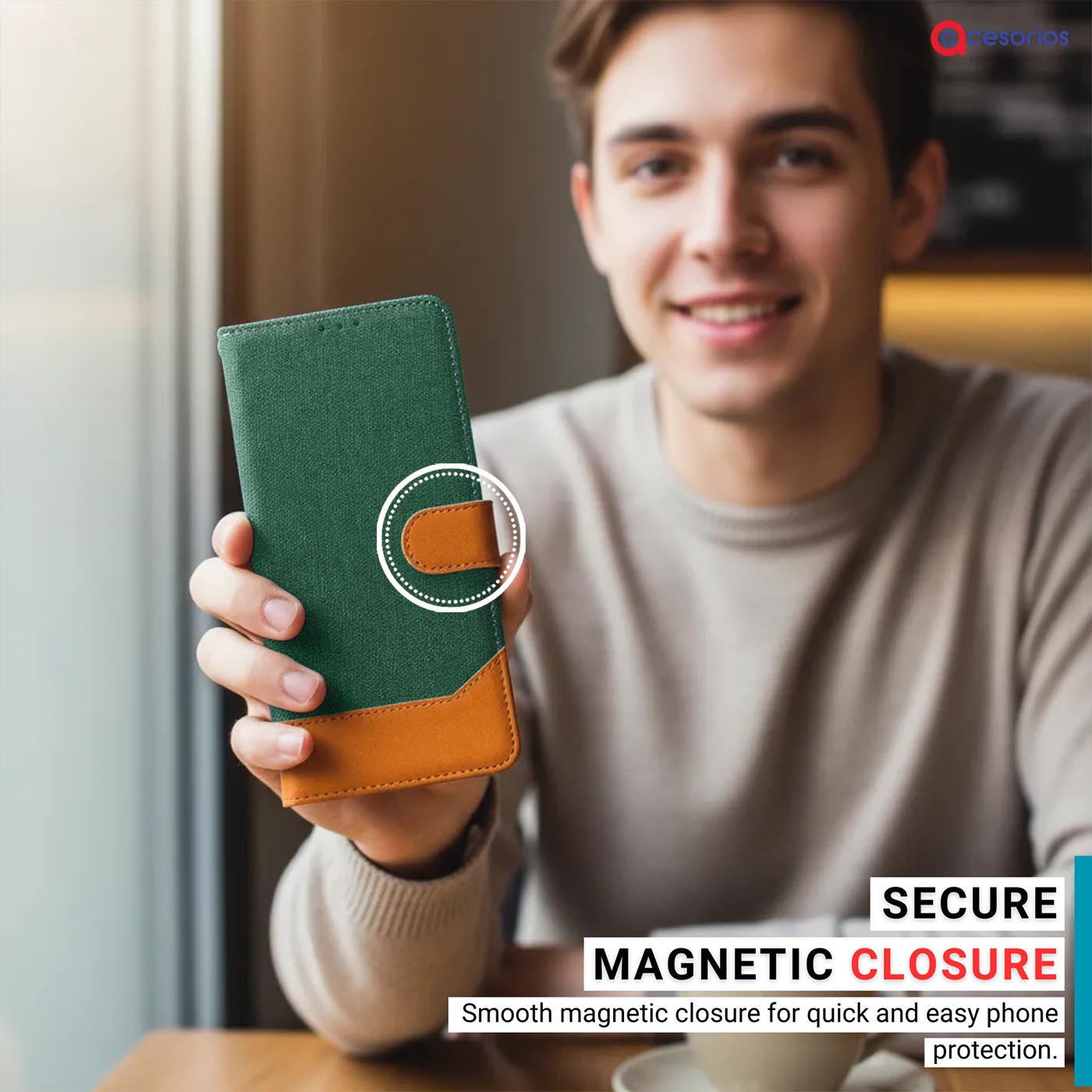 Accesorios Samsung A12 denim flip cover – Green – Image 6 #color_g