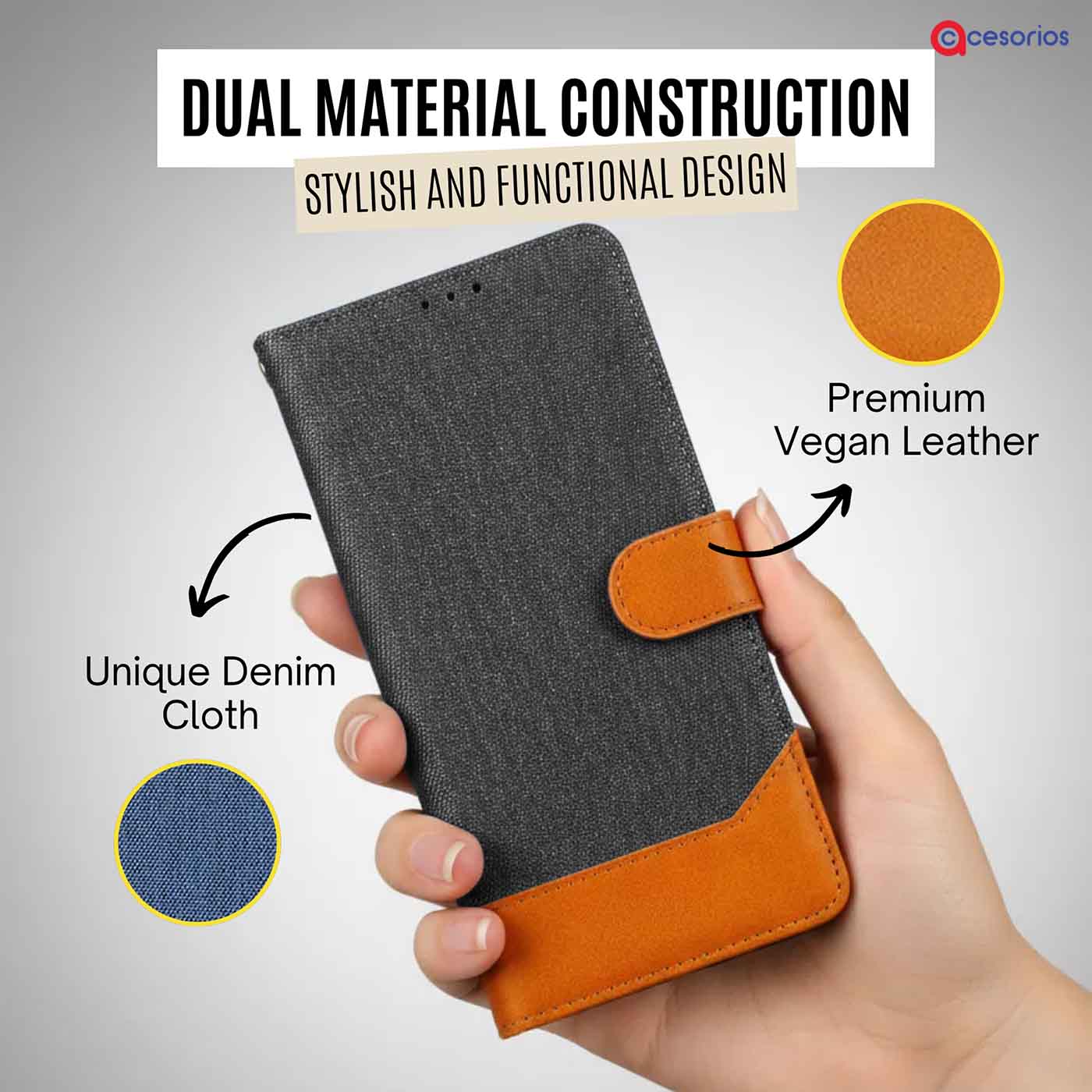 Accesorios Samsung A12 denim flip cover – Grey – Image 3 #color_