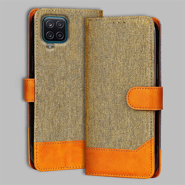 Samsung A12 Flip Cover — Denim, Camel Beige after a year of daily use