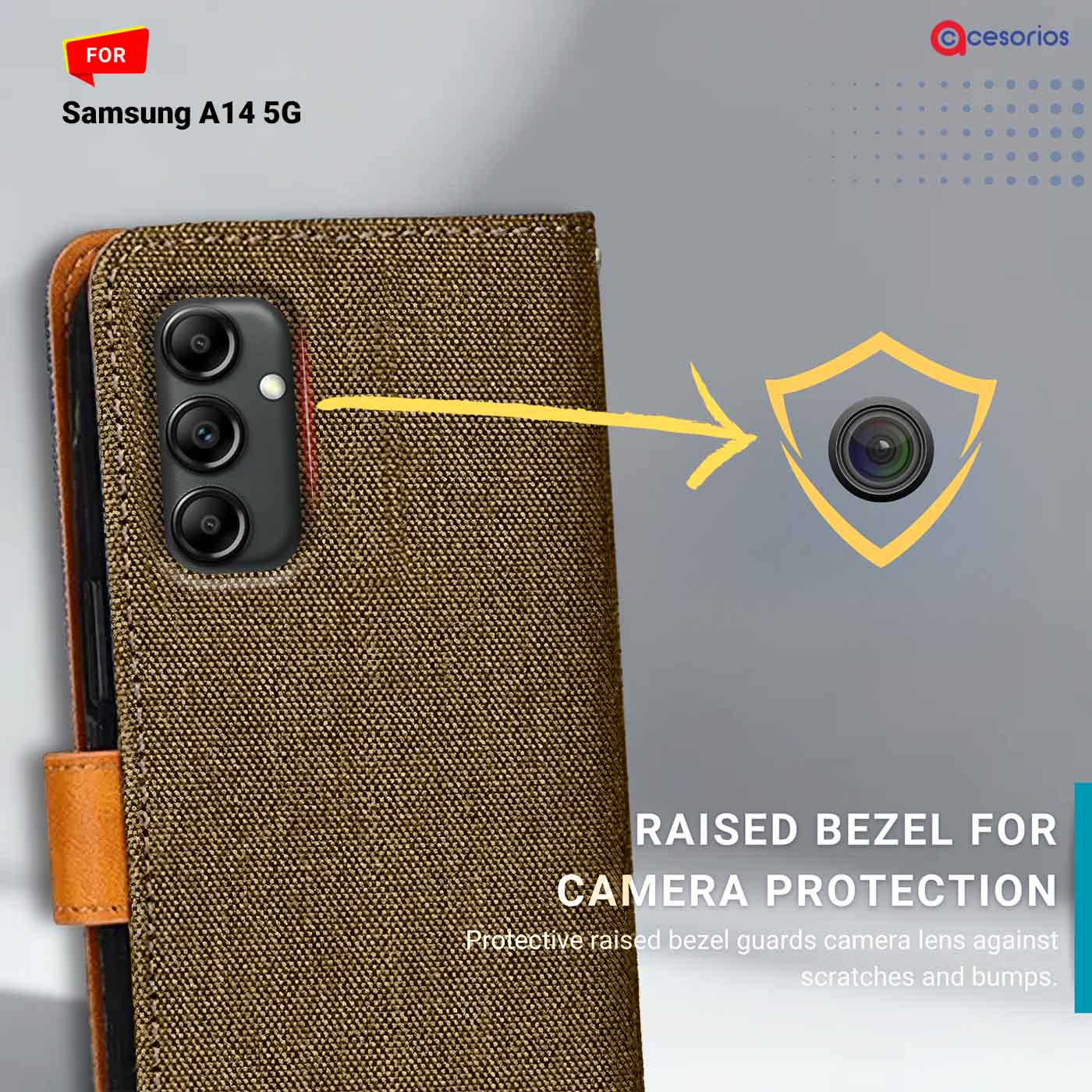 Denim & Leather back panel — Samsung A14 5G in Dark Brown mobile case