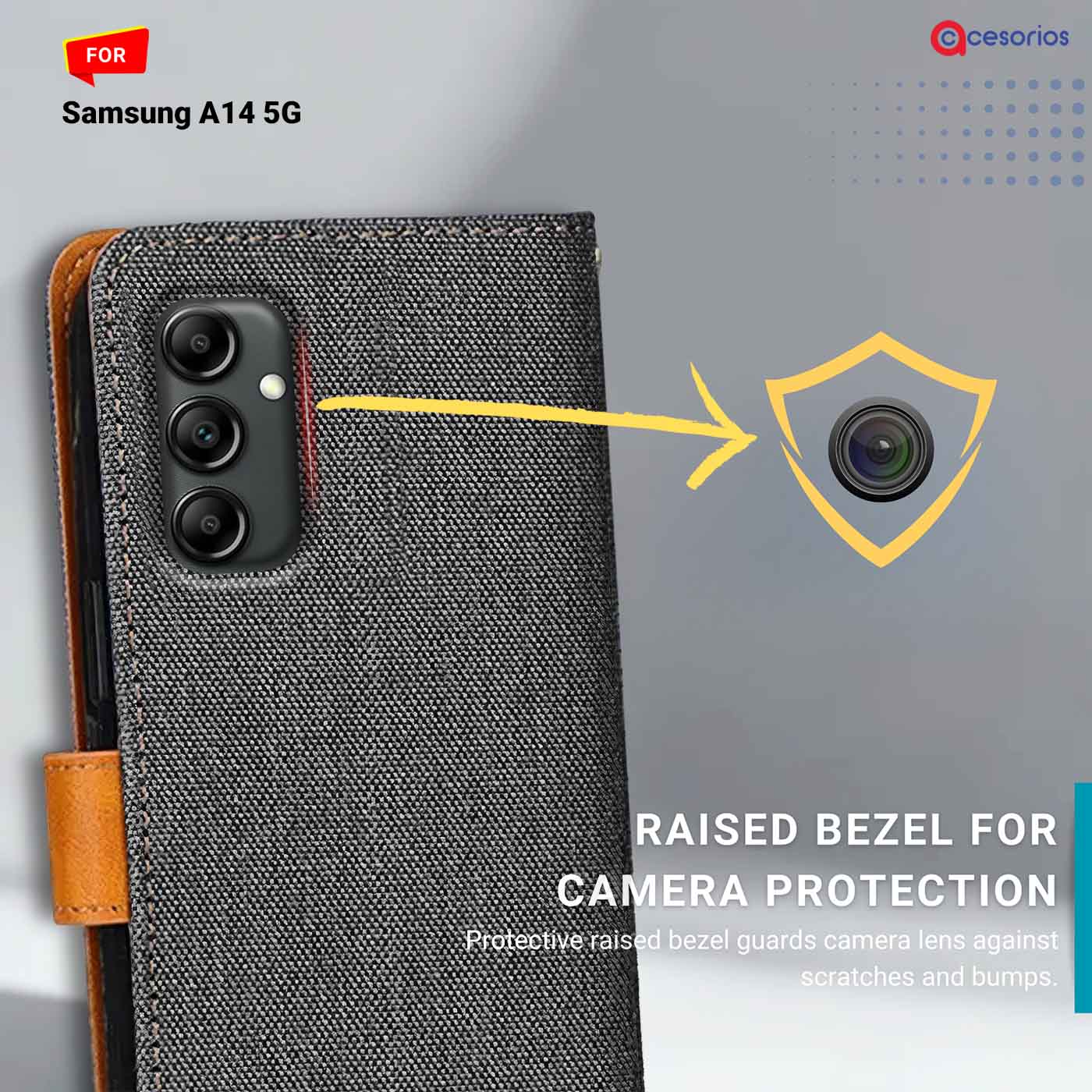 Denim & Leather back panel — Samsung A14 5G in Grey mobile case