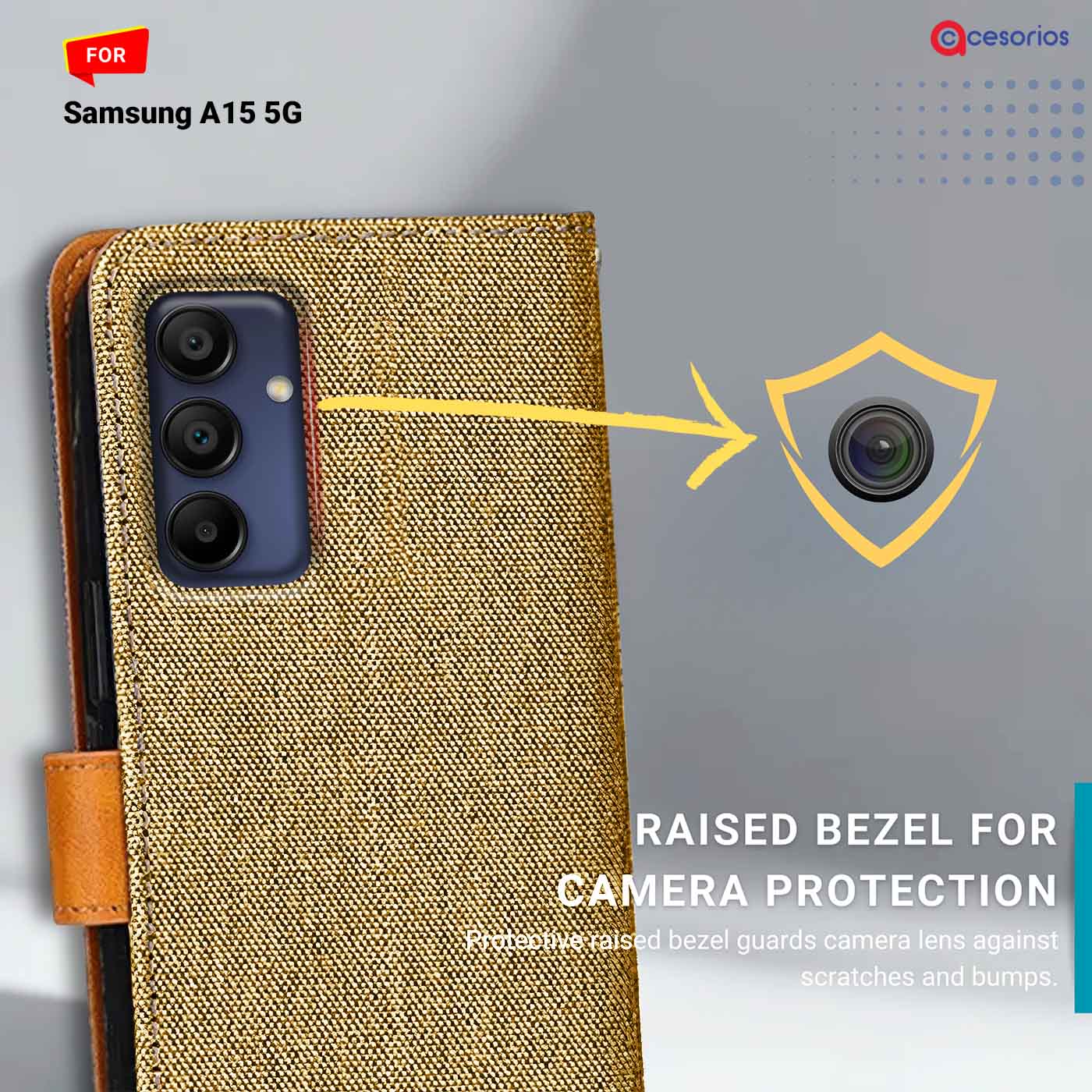 Denim & Leather back panel — Samsung A15 5G in Light Brown mobile case