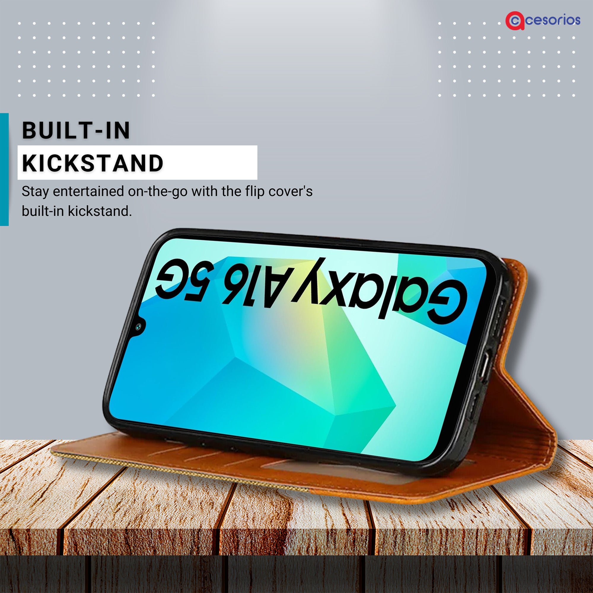 Accesorios Samsung A16 5G denim flip cover – Light Brown – Image 4 #color_light brown