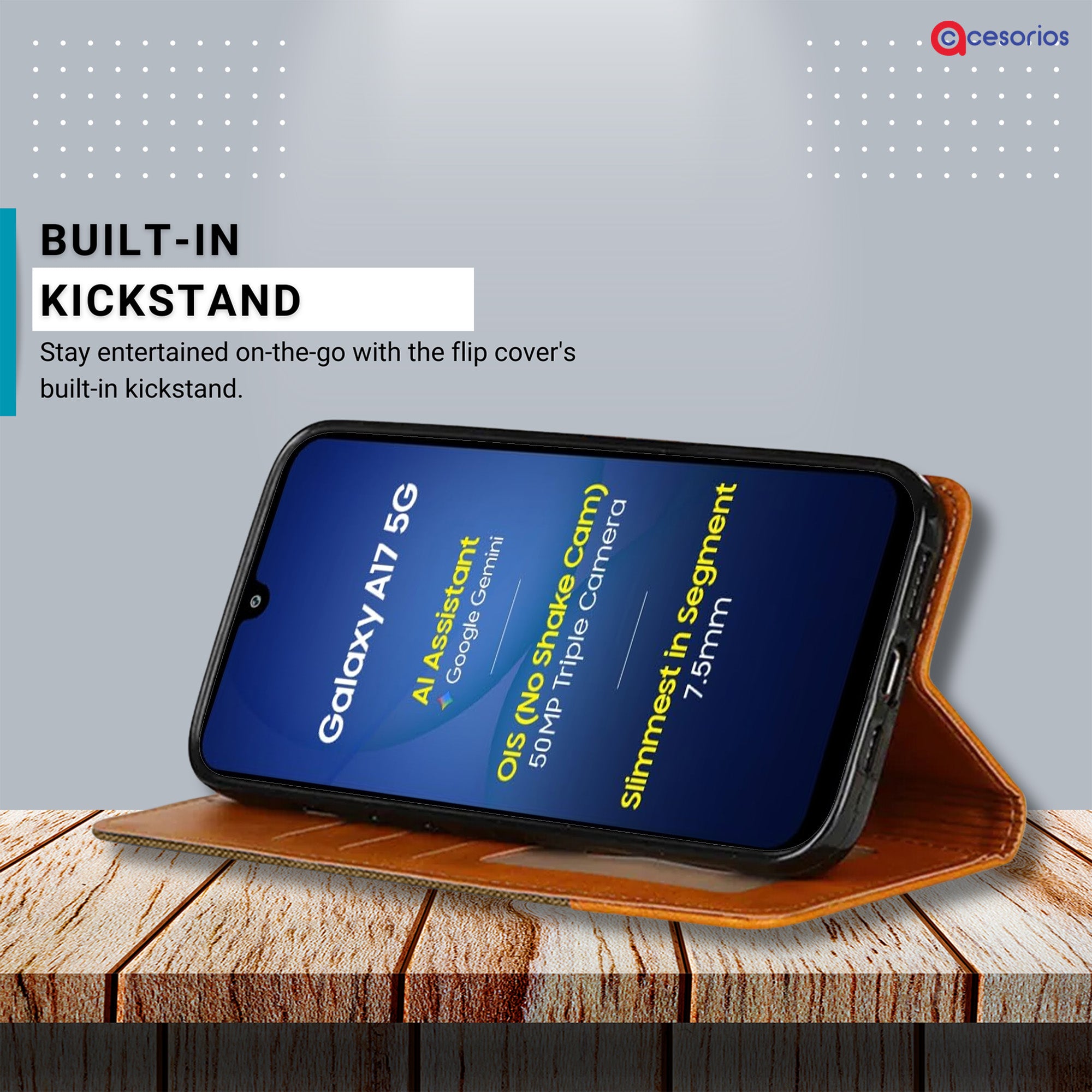 Accesorios Samsung A17 5G denim flip cover – Dark Brown – Image 4 #color_dark brown