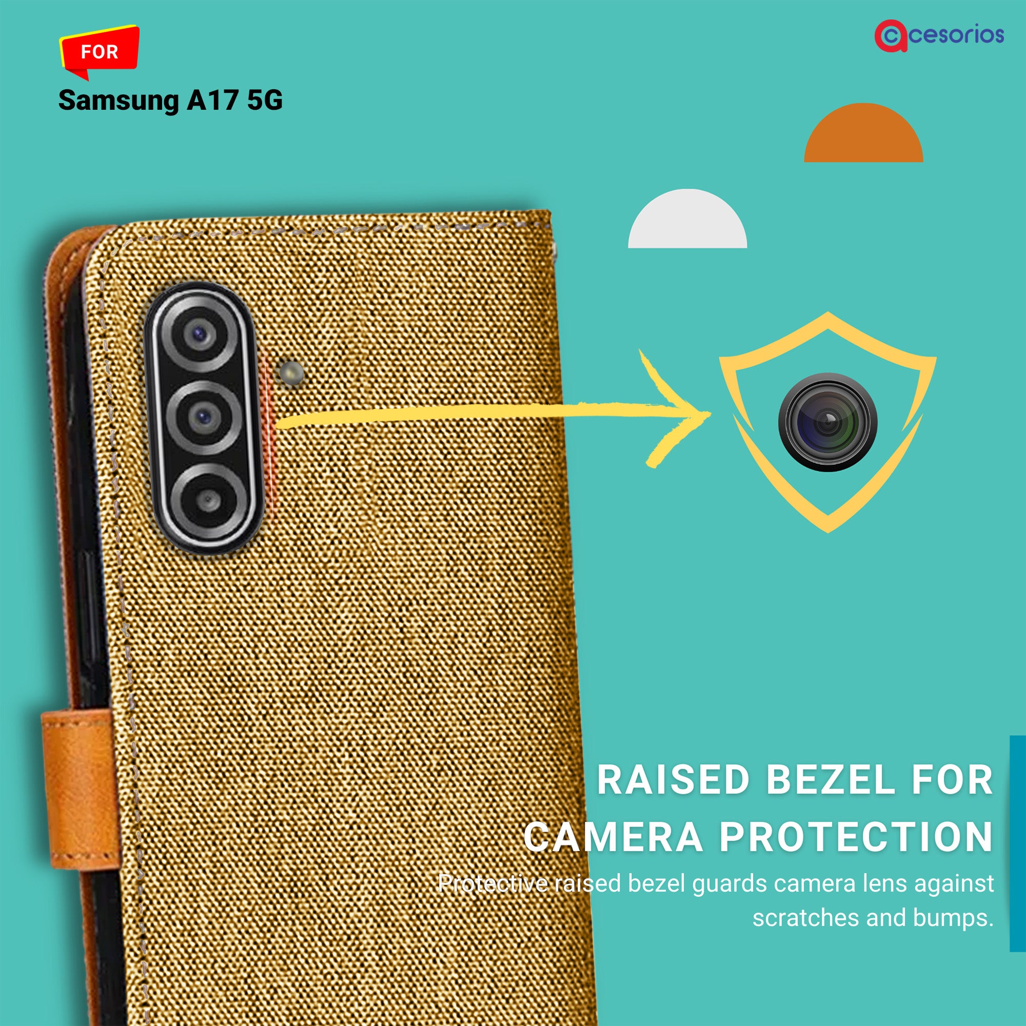 Accesorios Samsung A17 5G denim flip cover – Light Brown – Image 2 #color_light brown