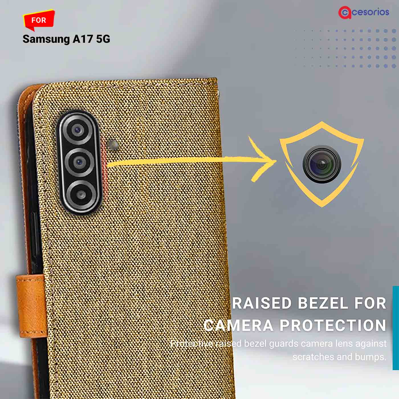 Denim & Leather back panel — Samsung A17 5G in Light Brown mobile case