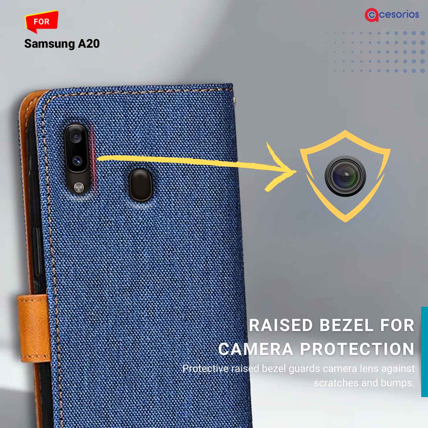 Denim & Leather back panel — Samsung A20 in Blue mobile case