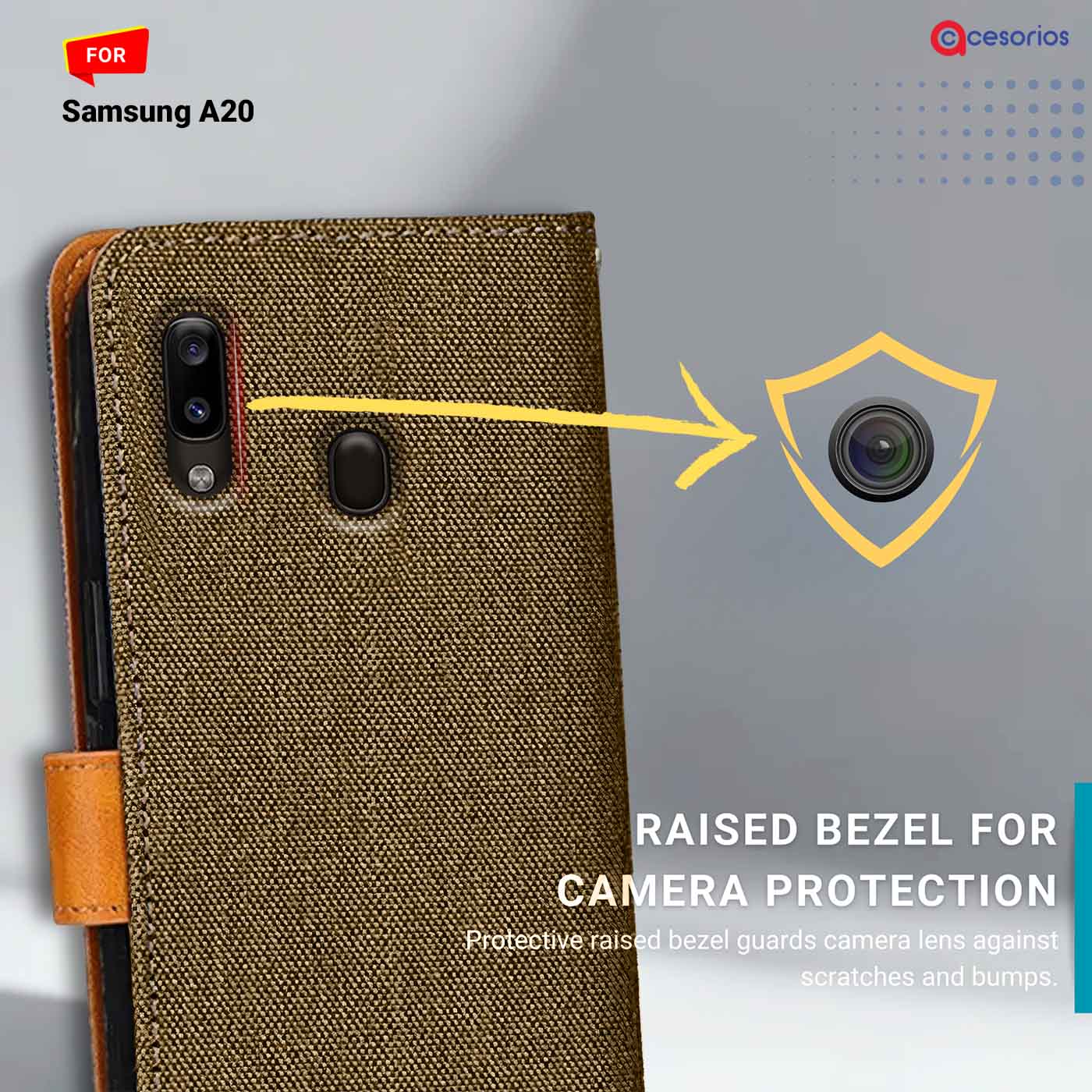 Denim & Leather back panel — Samsung A20 in Dark Brown mobile case