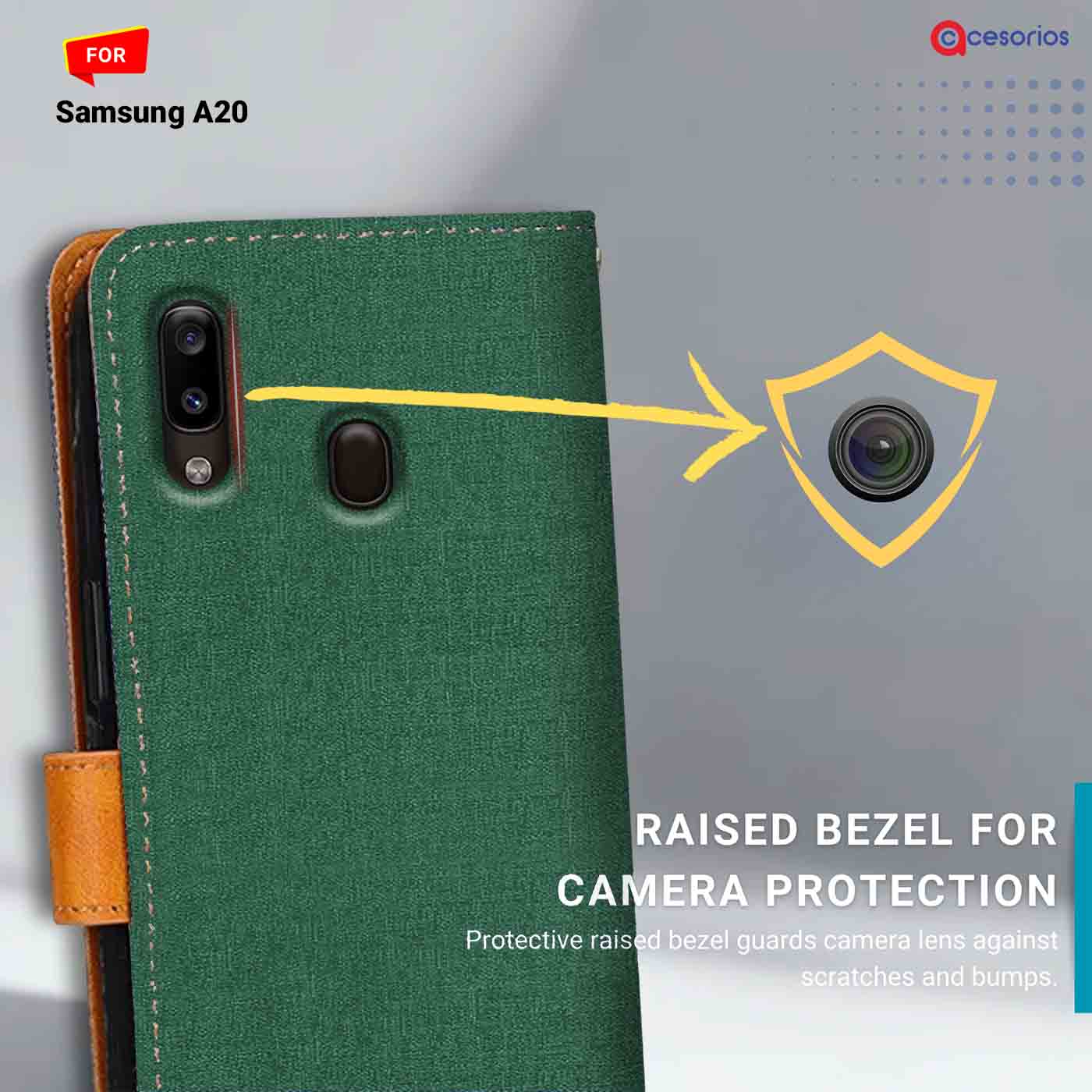 Canvas & Suede back panel — Samsung A20 in Green mobile case