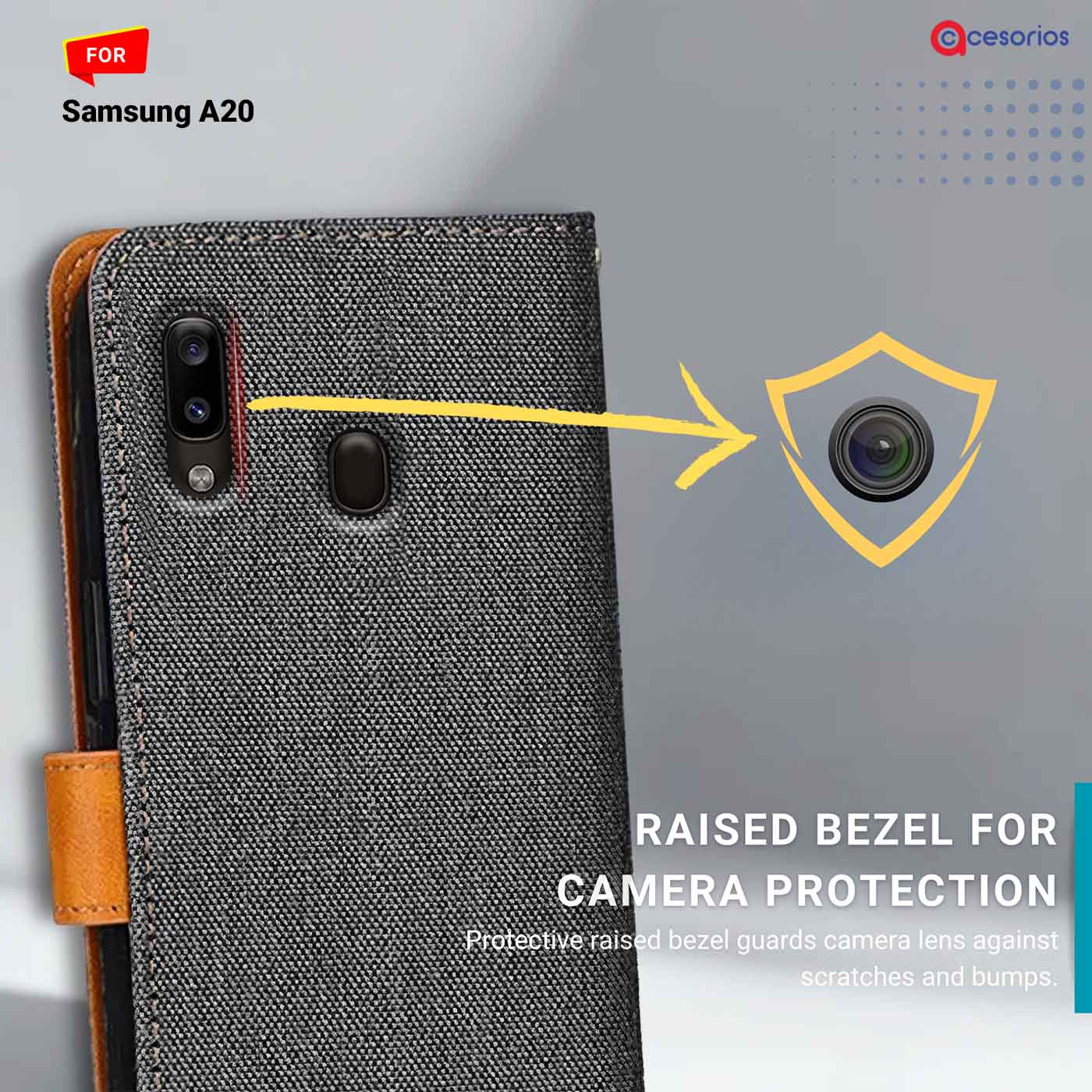 Denim & Leather back panel — Samsung A20 in Grey mobile case