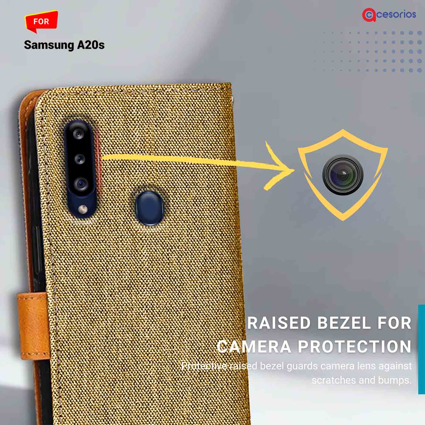 Denim & Leather back panel — Samsung A20S in Light Brown mobile case