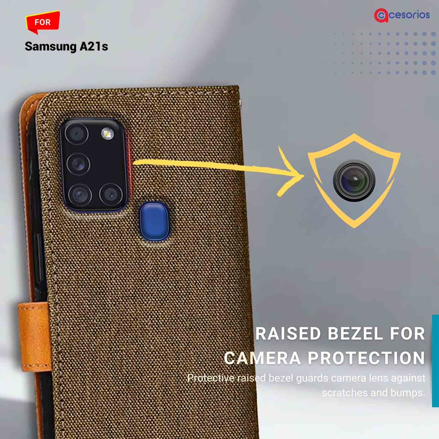 Denim & Leather back panel — Samsung A21S in Dark Brown mobile case