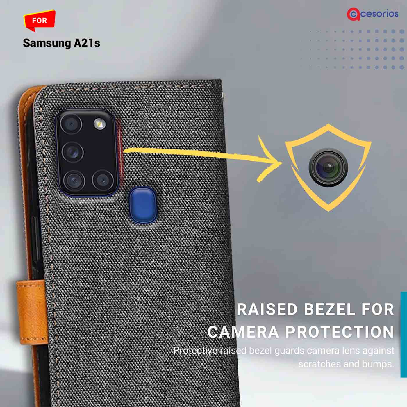 Accesorios Samsung A21S denim flip cover – Grey – Image 2 #color_