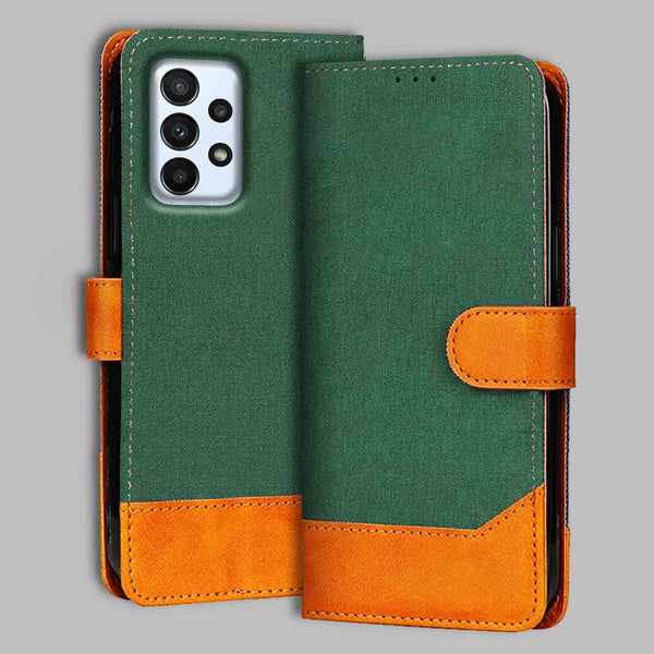 Samsung A23 5G Flip Cover — Chambray, Forest Green after a year of daily use