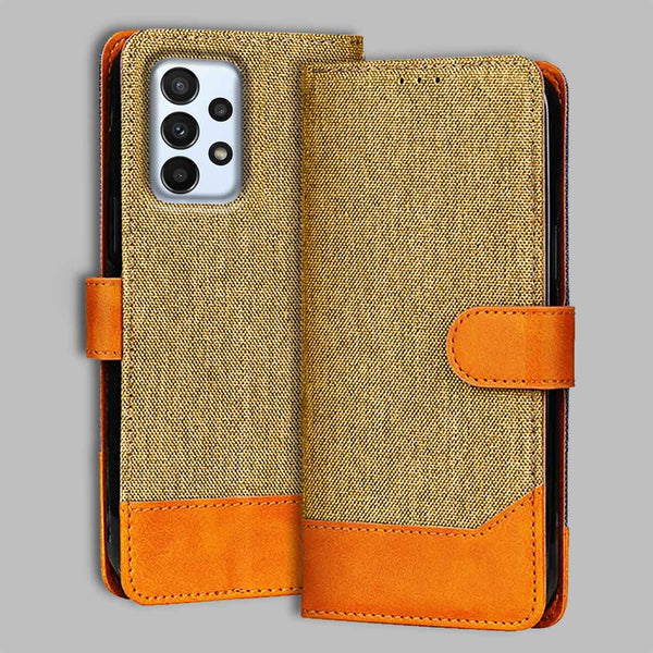 Samsung A23 5G Flip Cover — Denim, Camel Beige after a year of daily use