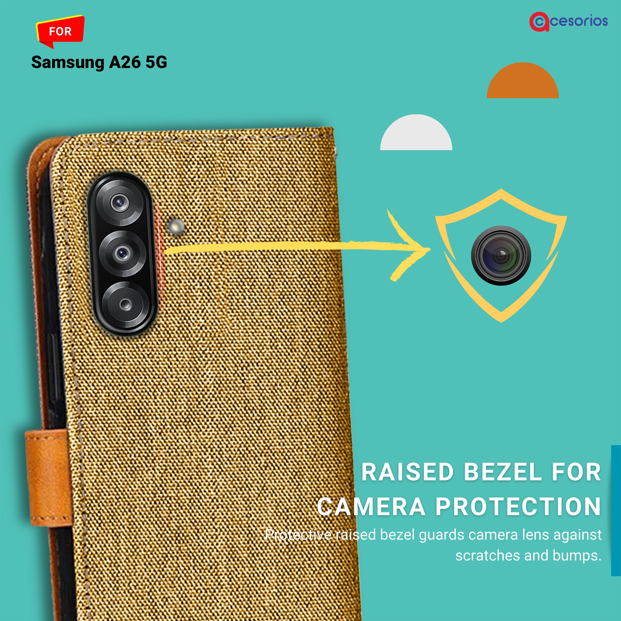 Accesorios Samsung A26 5G denim flip cover – Light Brown – Image 2 #color_light brown
