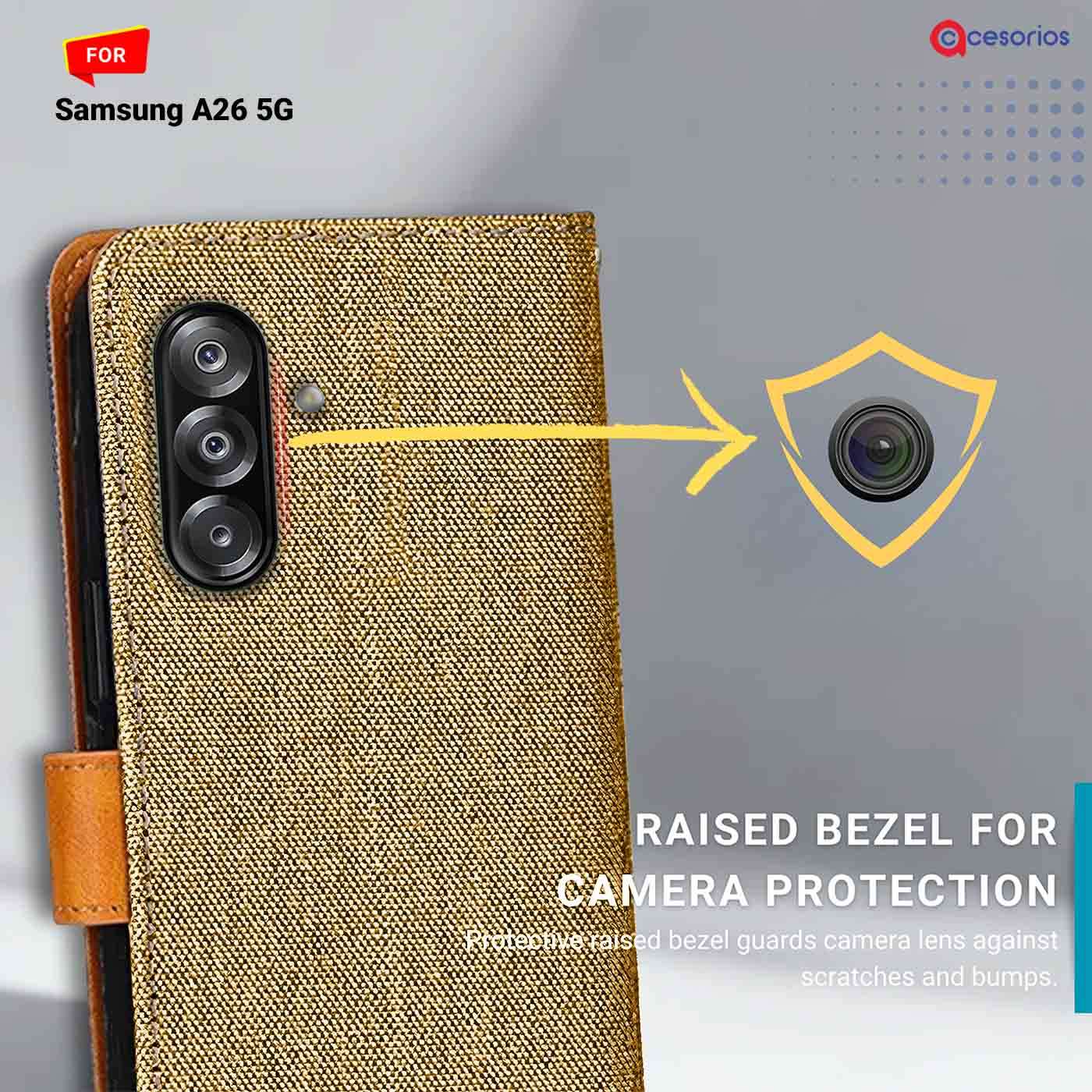 Denim & Leather back panel — Samsung A26 5G in Light Brown mobile case