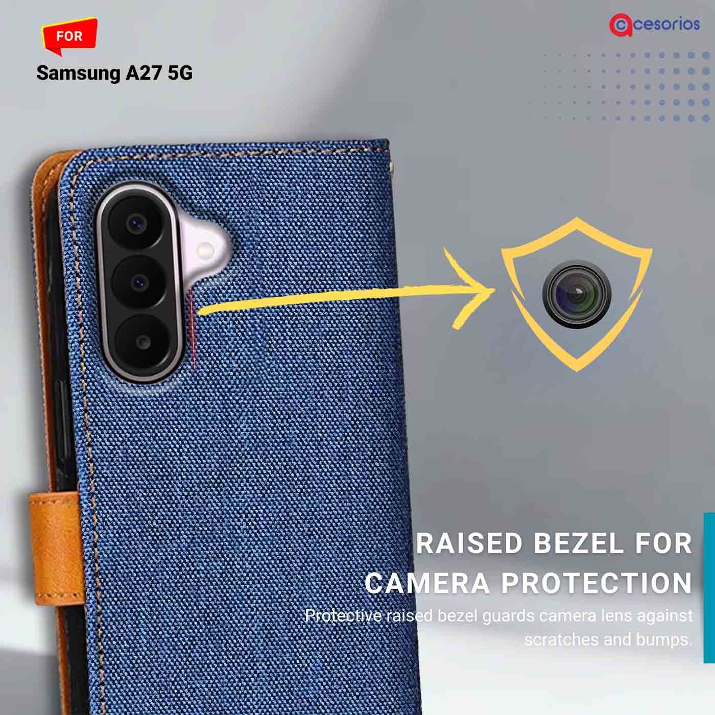Denim & Leather back panel — Samsung A27 5G in Blue mobile case