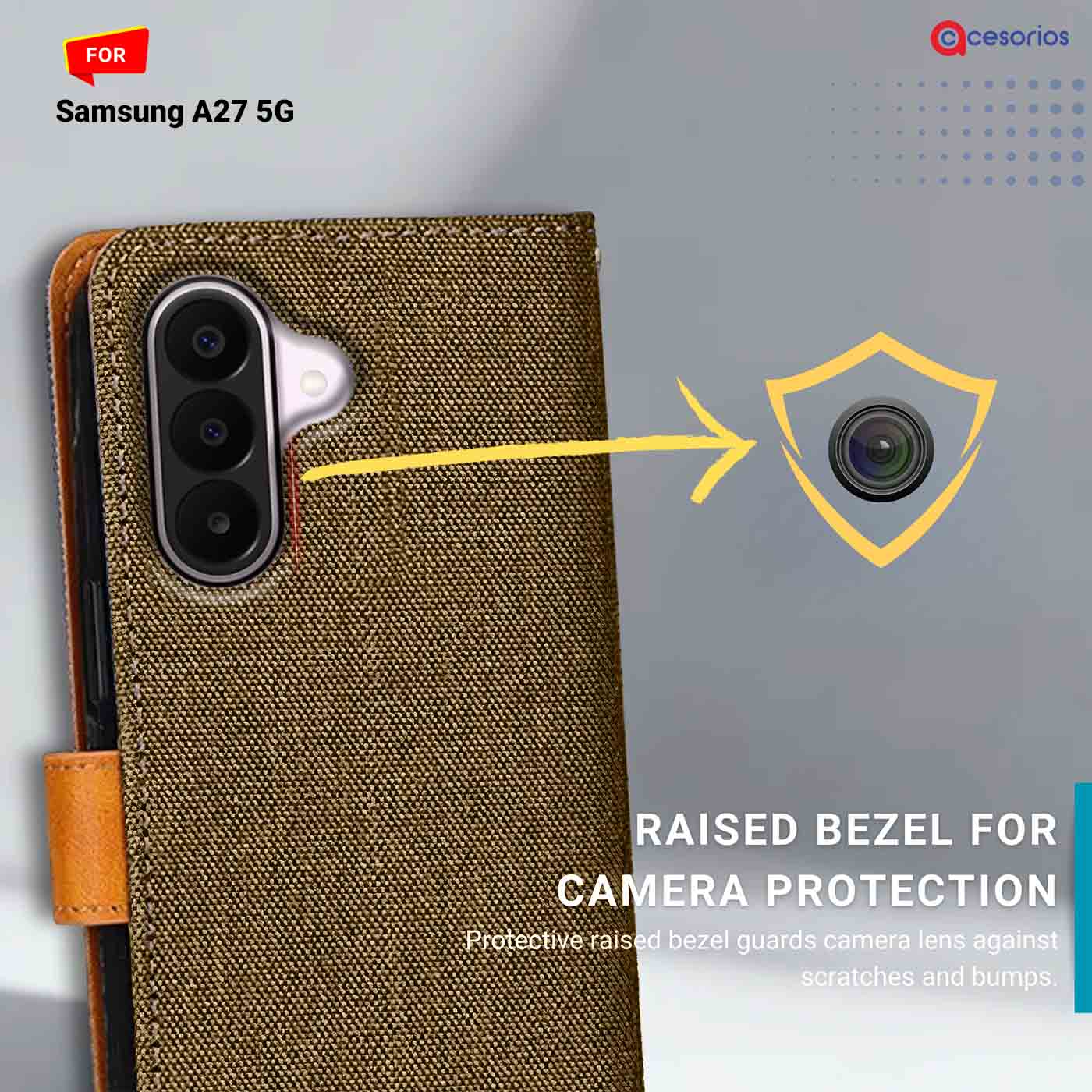 Denim & Leather back panel — Samsung A27 5G in Brown mobile case