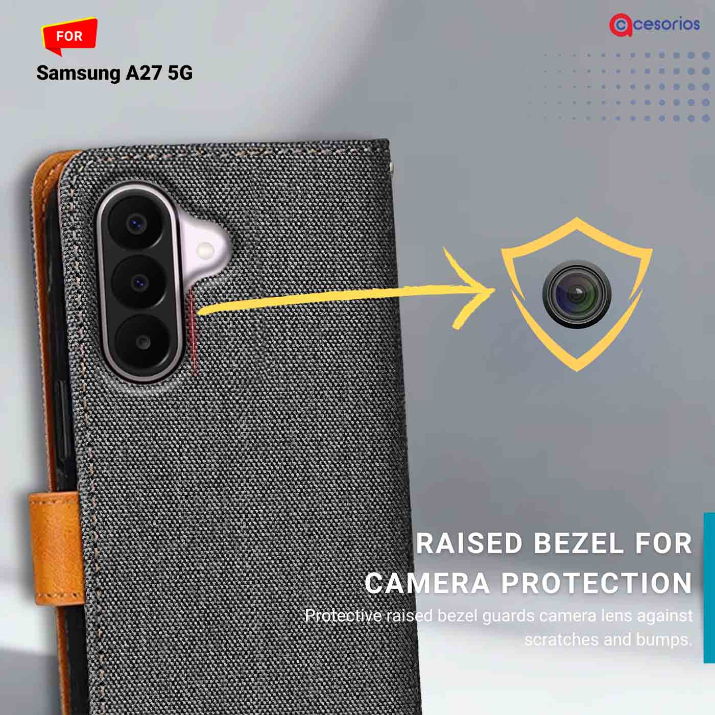 Denim & Leather back panel — Samsung A27 5G in Grey mobile case