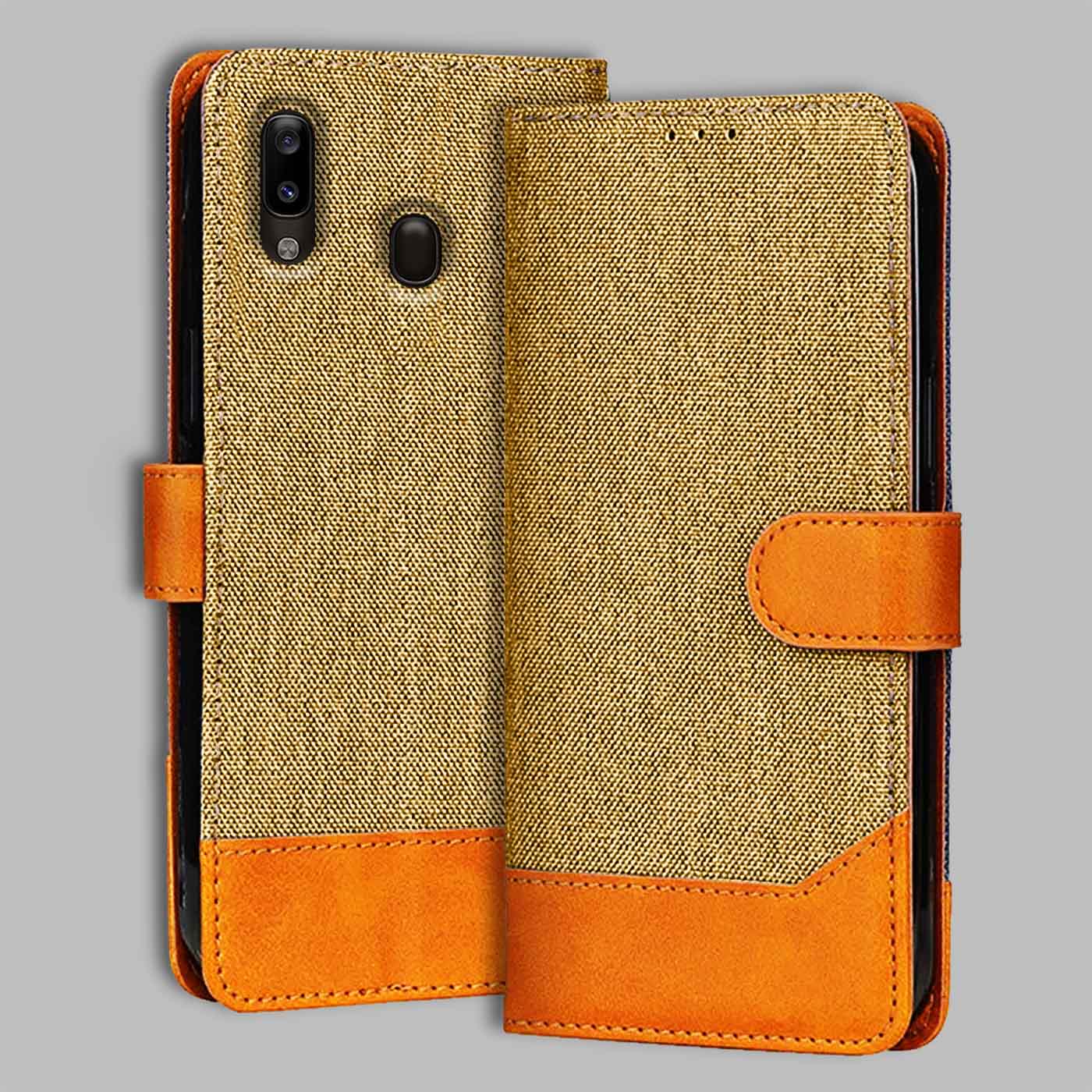 Accesorios Samsung A30 denim flip cover – Light Brown – Image 1 #color_light b