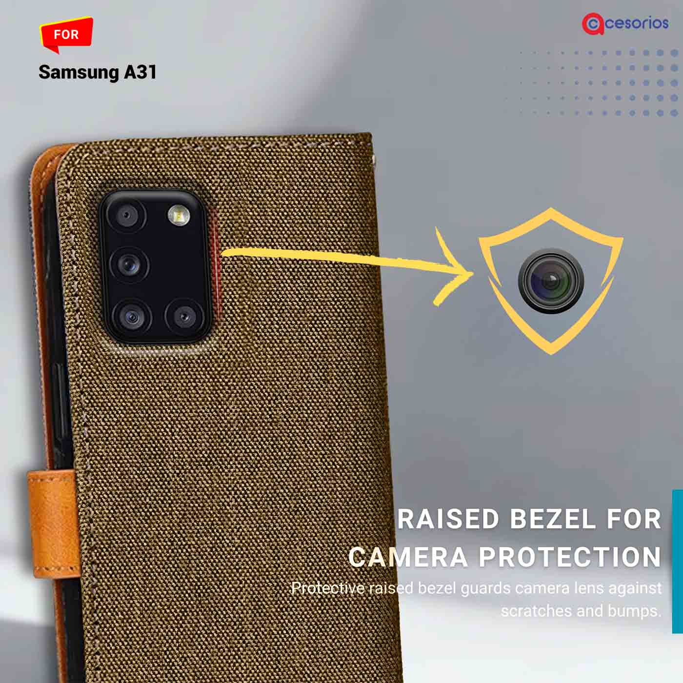 Denim & Leather back panel — Samsung A31 in Dark Brown mobile case