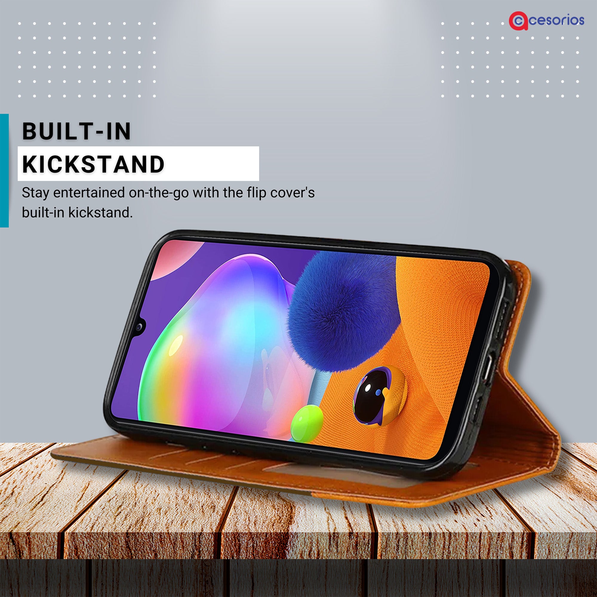 Accesorios Samsung A31 denim flip cover – Dark Brown – Image 4 #color_dark brown