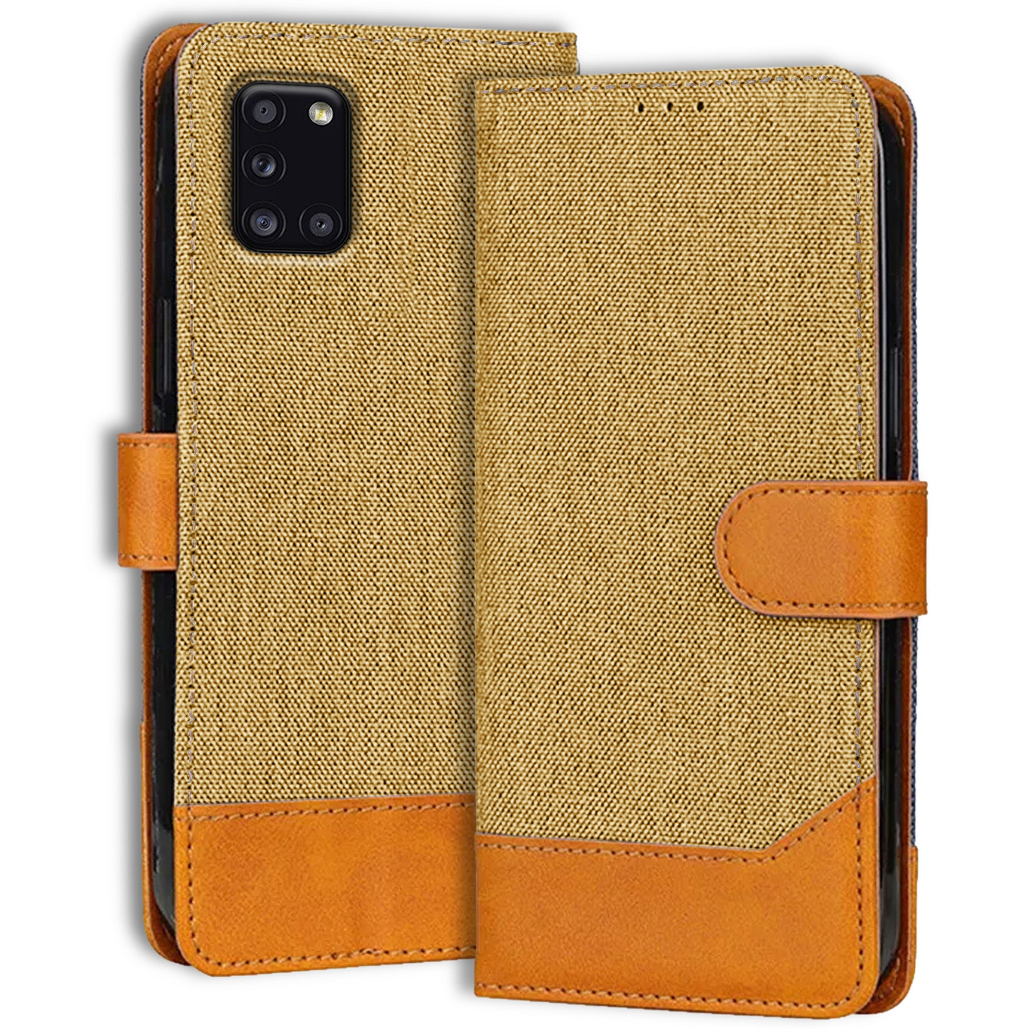 Accesorios Samsung A31 denim flip cover – Light Brown – Image 1 #color_light brown