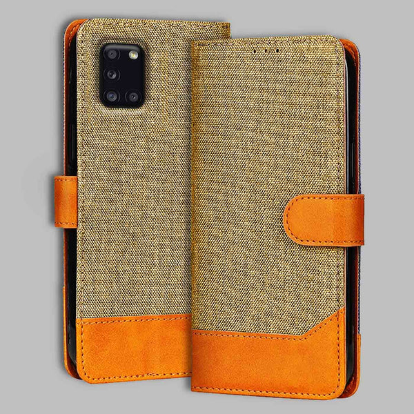 Samsung A31 Flip Cover — Denim, Camel Beige after a year of daily use