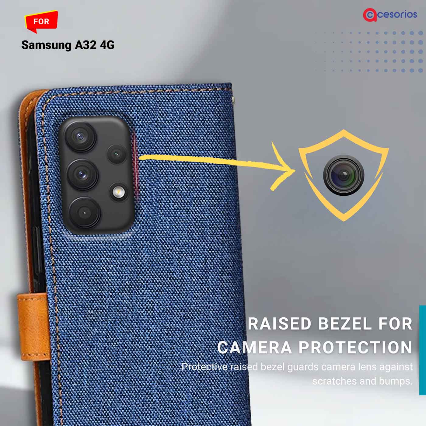 Denim & Leather back panel — Samsung A32 4G in Blue mobile case