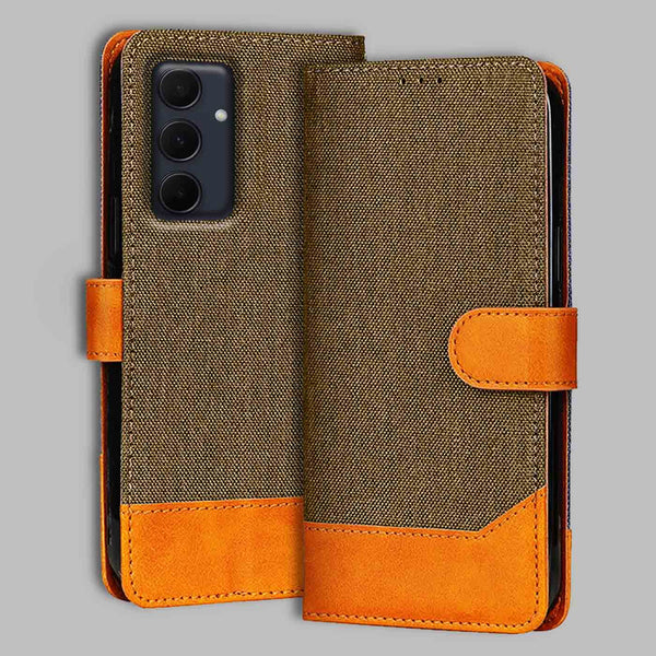 Samsung A35 5G Flip Cover — Denim, Walnut Brown after a year of daily use