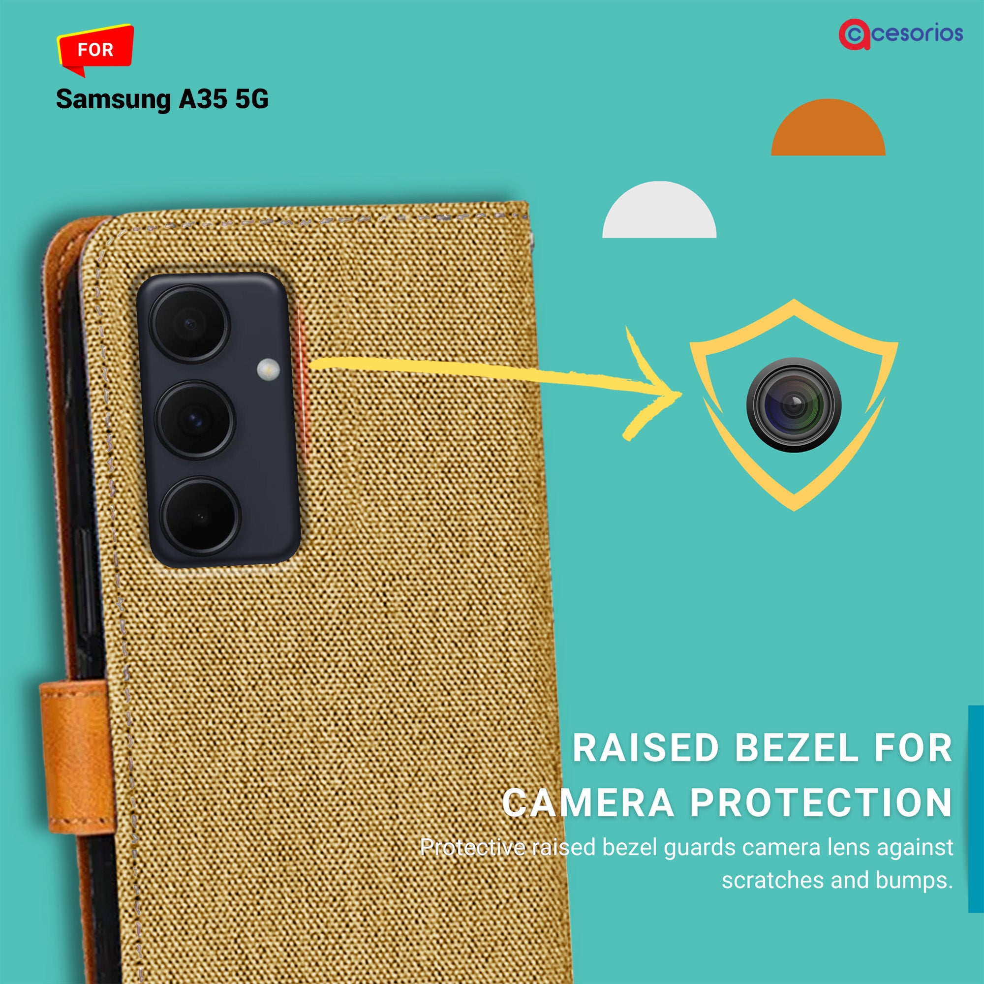 Accesorios Samsung A35 5G denim flip cover – Light Brown – Image 2 #color_light brown