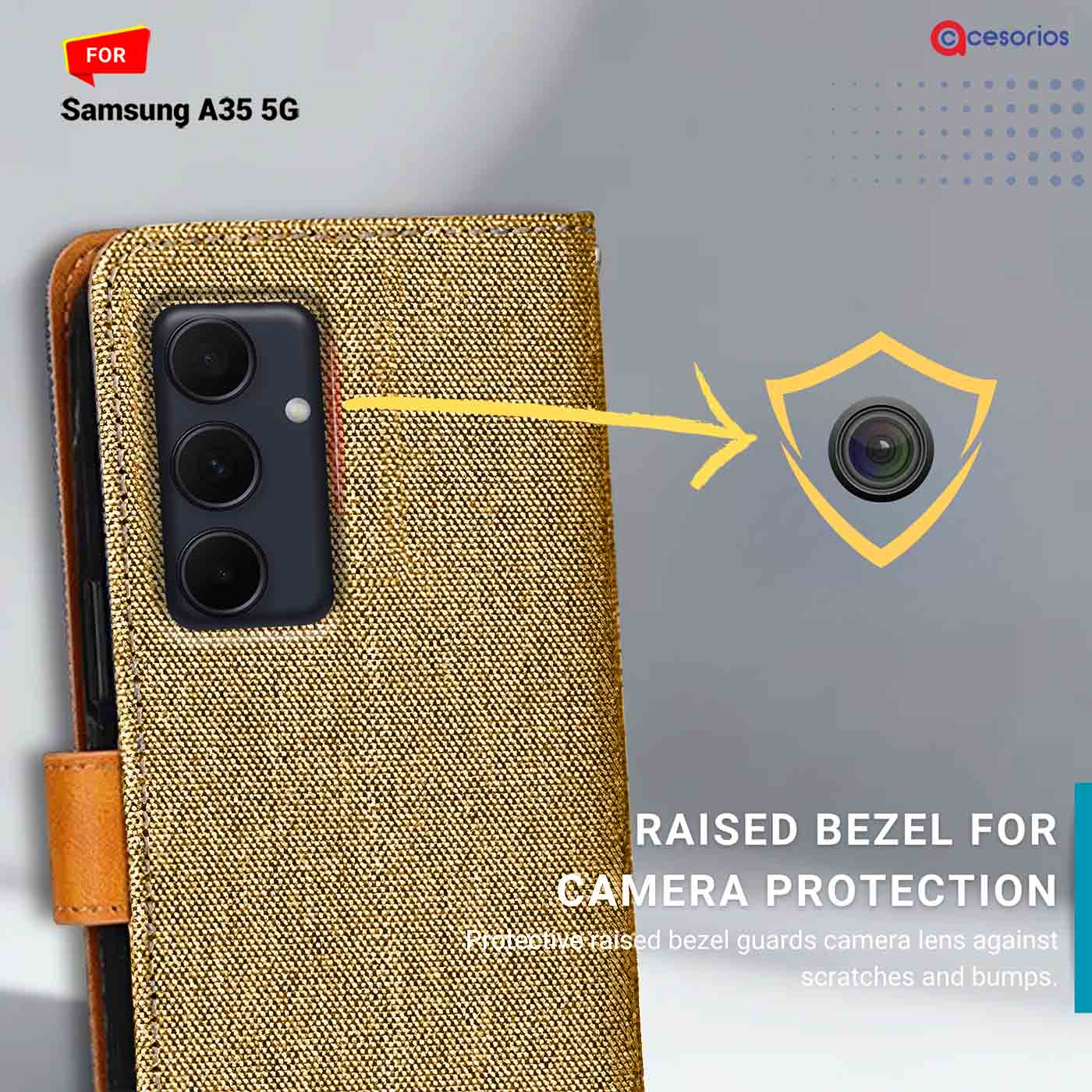 Denim & Leather back panel — Samsung A35 5G in Light Brown mobile case