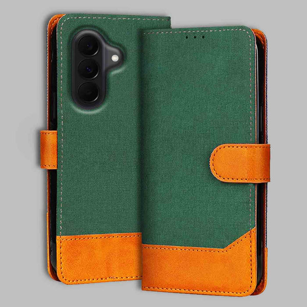 Samsung A37 5G Flip Cover — Chambray, Forest Green after a year of daily use