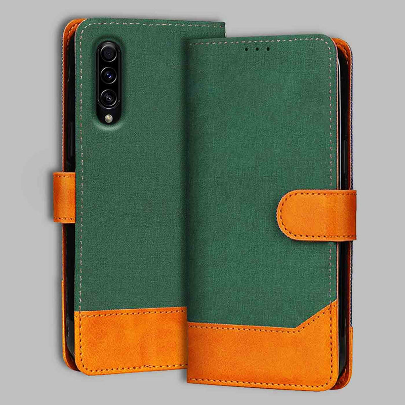 Samsung A50S Flip Cover — Chambray, Forest Green after a year of daily use