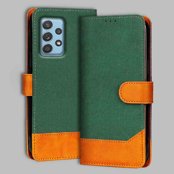 Samsung A52 Flip Cover — Chambray, Forest Green after a year of daily use