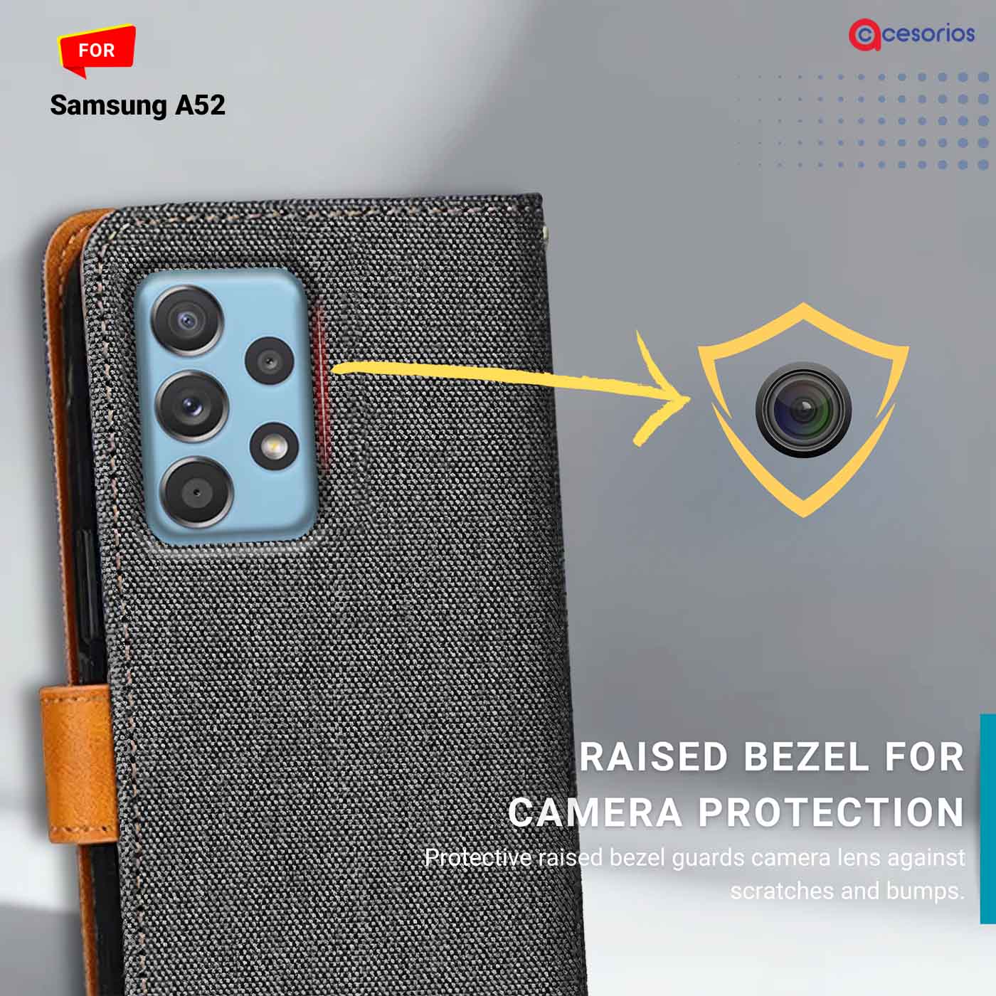 Denim & Leather back panel — Samsung A52 in Grey mobile case
