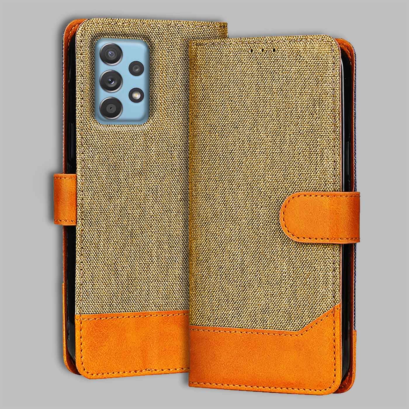 Accesorios Samsung A52 denim flip cover – Light Brown – Image 1 #color_light b