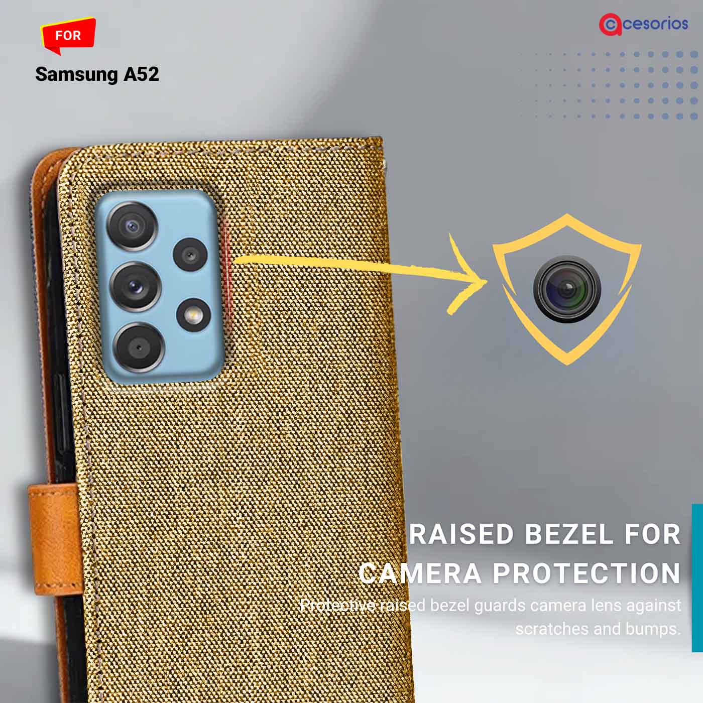 Denim & Leather back panel — Samsung A52 in Light Brown mobile case